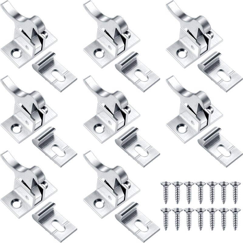 Lounsweer 8 Pcs Brass Heavy Duty Cabinet Door Latch Closets Door Elbow Latch Cabinet Latch with Mounting Screws Hardware for Bedroom Bathroom Window Catch(Silver) - Image 1