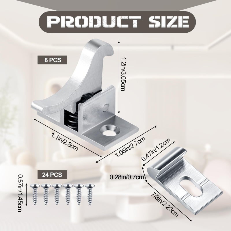 Lounsweer 8 Pcs Brass Heavy Duty Cabinet Door Latch Closets Door Elbow Latch Cabinet Latch with Mounting Screws Hardware for Bedroom Bathroom Window Catch(Silver) - Image 2