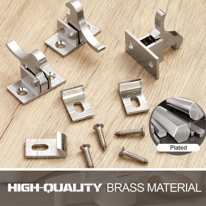 Lounsweer 8 Pcs Brass Heavy Duty Cabinet Door Latch Closets Door Elbow Latch Cabinet Latch with Mounting Screws Hardware for Bedroom Bathroom Window Catch(Silver) - Image 3