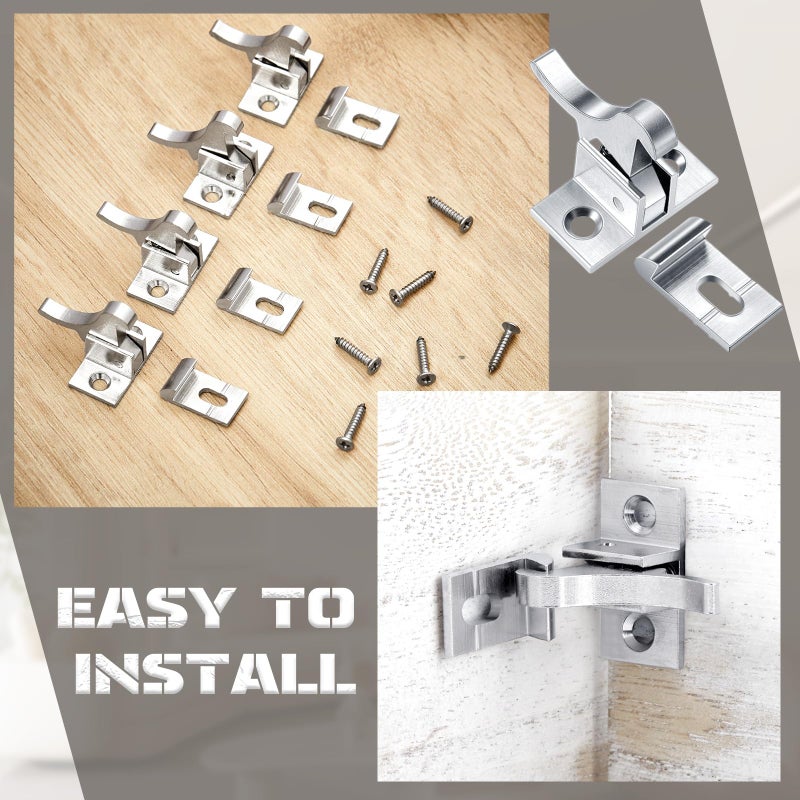 Lounsweer 8 Pcs Brass Heavy Duty Cabinet Door Latch Closets Door Elbow Latch Cabinet Latch with Mounting Screws Hardware for Bedroom Bathroom Window Catch(Silver) - Image 5