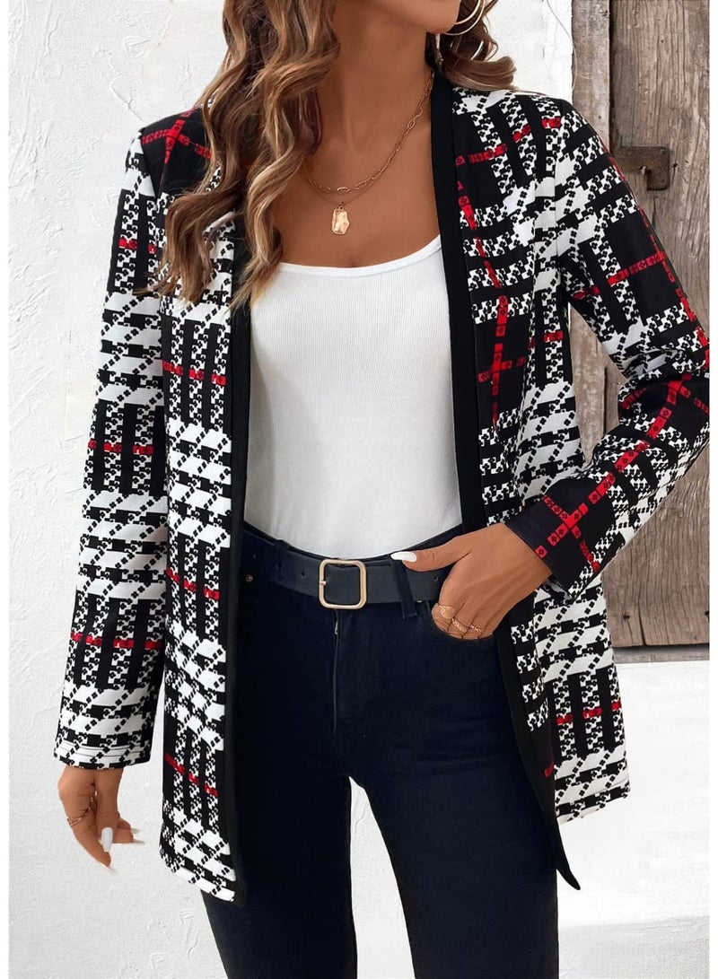 SHEIN  Print Gigot Sleeve Open Front Coat In Fall/Winter CARDIGAN - Image 1