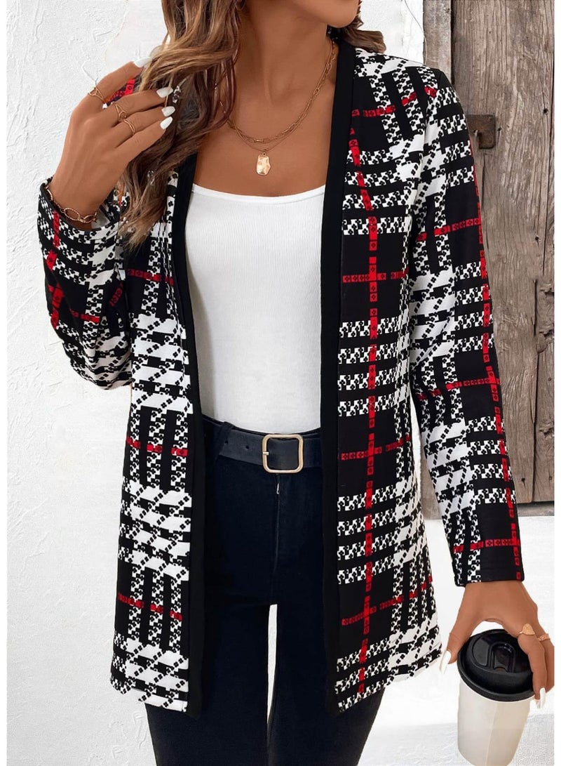 SHEIN  Print Gigot Sleeve Open Front Coat In Fall/Winter CARDIGAN - Image 4