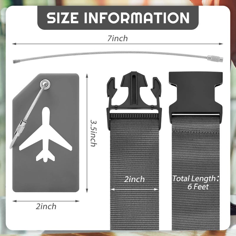 Weewooday 8 Pcs Luggage Straps Suitcase Tags Set for TSA Approved, 4 Travel Adjustable Suitcase Belt, 4 Silicone Luggage Tags with Name ID Card Travel Accessories(Dark Gray,Airplane) - Image 2
