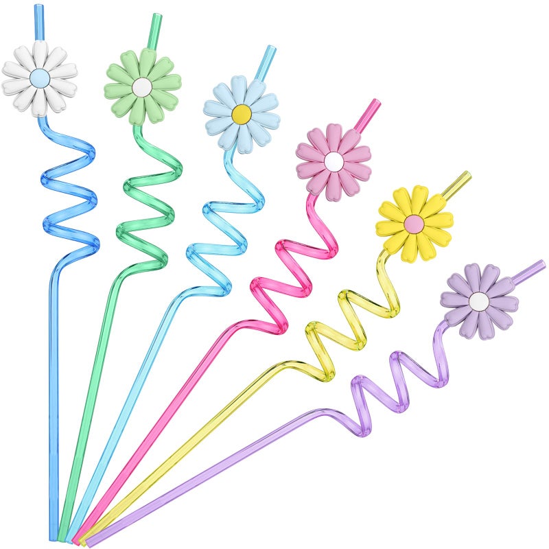 Uiifan 24 Pcs Plastic Flower Straws Bulk Reusable Groovy Daisy Straws Funny Daisy Party Favors for Summer Birthday Party Decorations  Multicolored (Lovely Color) - Image 1