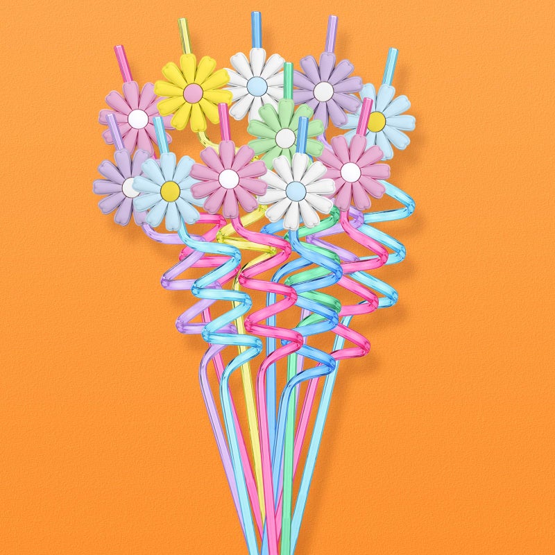 Uiifan 24 Pcs Plastic Flower Straws Bulk Reusable Groovy Daisy Straws Funny Daisy Party Favors for Summer Birthday Party Decorations  Multicolored (Lovely Color) - Image 3