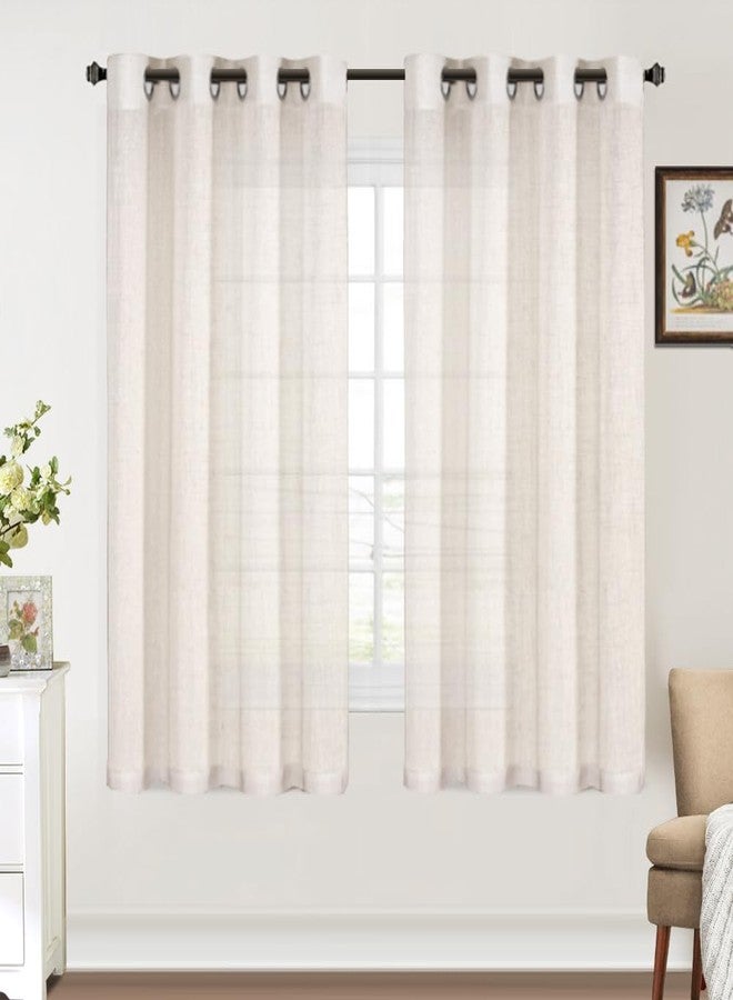 FantasDecor Linen Sheer Curtains 63 inch Length 2 Panels Set Light Filtering Privacy Drapes Grommet Window Blinds Shades for Farmhouse Bedroom Porch Living Room, Natural - Image 1