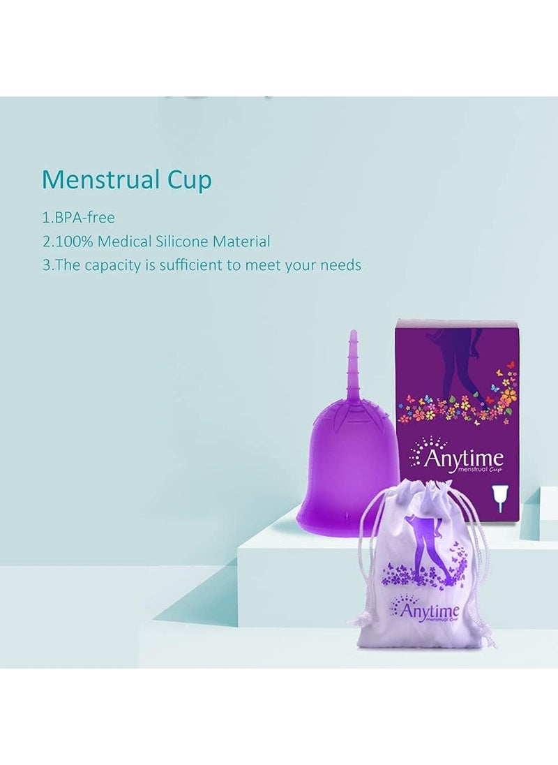 ANYTIME - Anytime Menstrual Period Cup Comfortable, Soft, Medical Grade Silicone Flexible Fit Leak Protection Measuring Foldable Suction Cups , Alternative to Medical Tampons/Pads (Purple,Large) - Image 1