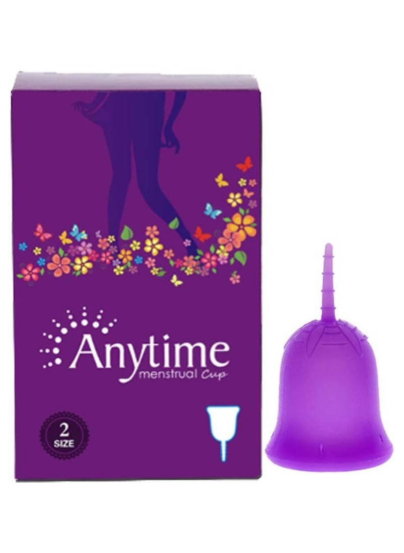 ANYTIME Anytime Menstrual Period Cup Comfortable, Soft, Medical Grade Silicone Flexible Fit Leak Protection Measuring Foldable Suction Cups , Alternative to Medical Tampons/Pads (Purple,Large) 