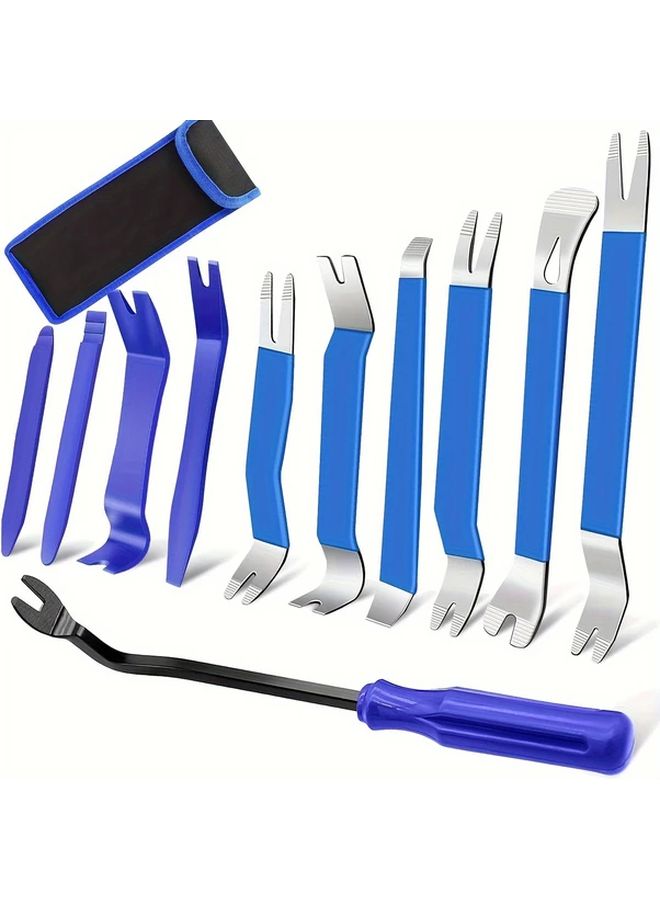 Red 11 Pcs Auto Trim Removal Tool Kit Pry Bar Set for Vehicle Door Dashboard Radio Panel Repair - Image 1