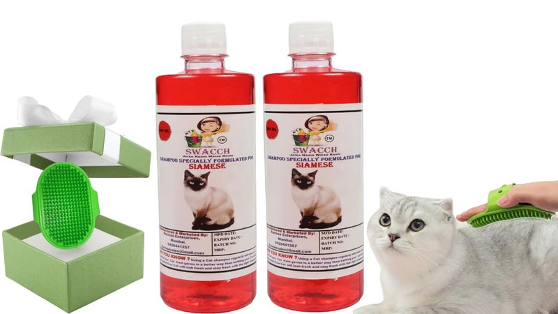 Swacch Siamese Cat Shampoo -500ml (Pack of 2) (Jasmine) + Bath Brush with Adjustable Straps Combo Pack - Image 1