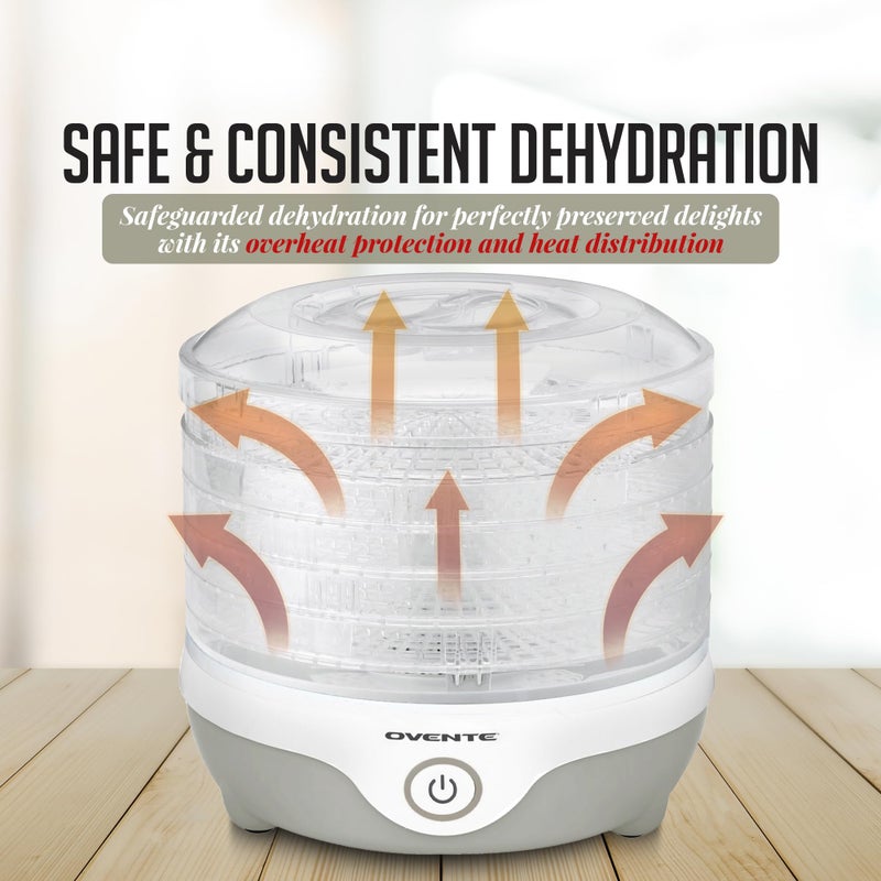 OVENTE Food Dehydrator Machine with 5 Stackable Clear Trays and Drying Space, 240W Electric Food Preserver and Dryer for Snacks, Beef Jerky, Fruits, Veggies, Yogurt and Herbs, Grey DF215GY - Image 3