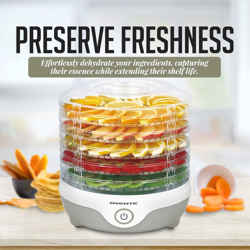 OVENTE Food Dehydrator Machine with 5 Stackable Clear Trays and Drying Space, 240W Electric Food Preserver and Dryer for Snacks, Beef Jerky, Fruits, Veggies, Yogurt and Herbs, Grey DF215GY - Image 2