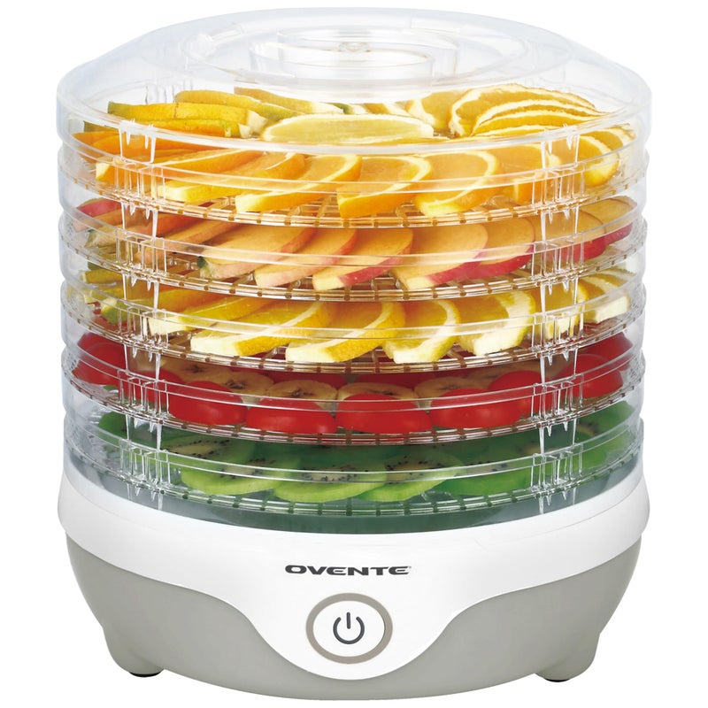 OVENTE Food Dehydrator Machine with 5 Stackable Clear Trays and Drying Space, 240W Electric Food Preserver and Dryer for Snacks, Beef Jerky, Fruits, Veggies, Yogurt and Herbs, Grey DF215GY - Image 1