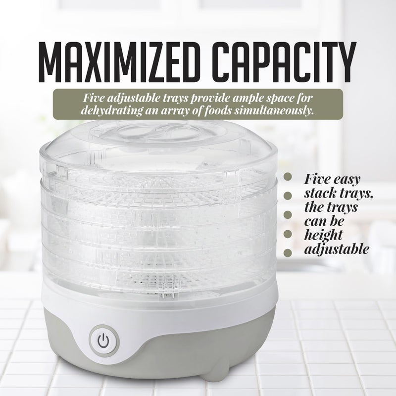 OVENTE Food Dehydrator Machine with 5 Stackable Clear Trays and Drying Space, 240W Electric Food Preserver and Dryer for Snacks, Beef Jerky, Fruits, Veggies, Yogurt and Herbs, Grey DF215GY - Image 5