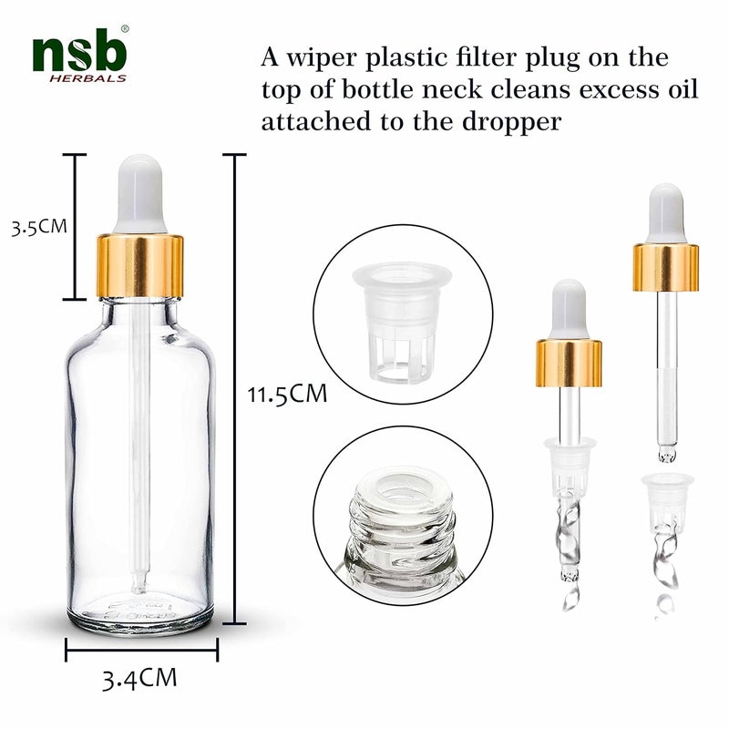 nsb herbals nsb herbals 50 ml ClearTransparent Round Empty Glass BottleGlass DropperGolden RingSilicon White Teat Refillable For Essential Oils Perfumes Pack Of 3  - Image 3
