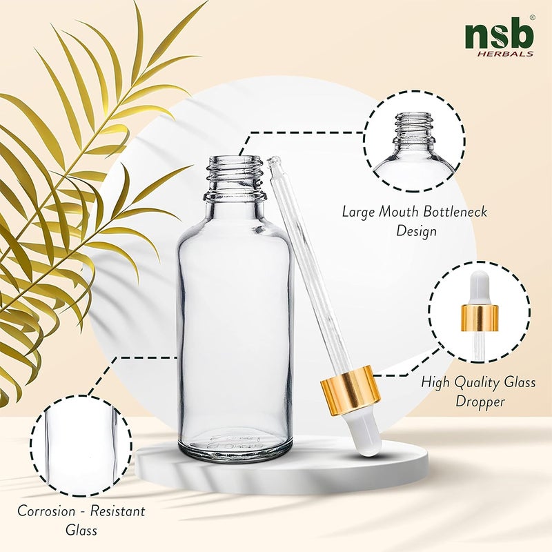 nsb herbals nsb herbals 50 ml ClearTransparent Round Empty Glass BottleGlass DropperGolden RingSilicon White Teat Refillable For Essential Oils Perfumes Pack Of 3  - Image 5