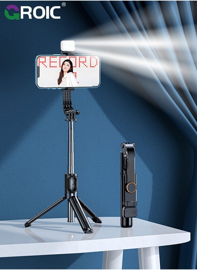 GROIC - Selfie Stick Tripod, Extendable Cell Phone Tripod, Travel Tripod with LED Fill Light, for iPhone 15 14 13 12pro Xs Max Xr, Samsung Galaxy S22 S21, and More - Image 1