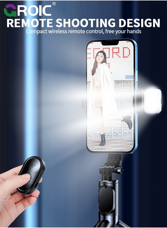 GROIC - Selfie Stick Tripod, Extendable Cell Phone Tripod, Travel Tripod with LED Fill Light, for iPhone 15 14 13 12pro Xs Max Xr, Samsung Galaxy S22 S21, and More - Image 1