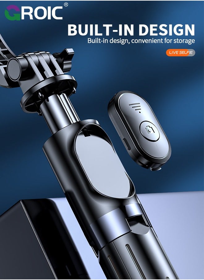 GROIC - Selfie Stick Tripod, Extendable Cell Phone Tripod, Travel Tripod with LED Fill Light, for iPhone 15 14 13 12pro Xs Max Xr, Samsung Galaxy S22 S21, and More - Image 1