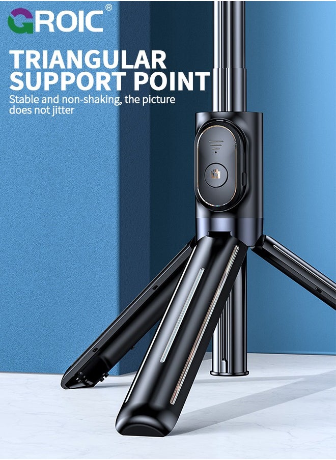 GROIC - Selfie Stick Tripod, Extendable Cell Phone Tripod, Travel Tripod with LED Fill Light, for iPhone 15 14 13 12pro Xs Max Xr, Samsung Galaxy S22 S21, and More - Image 1