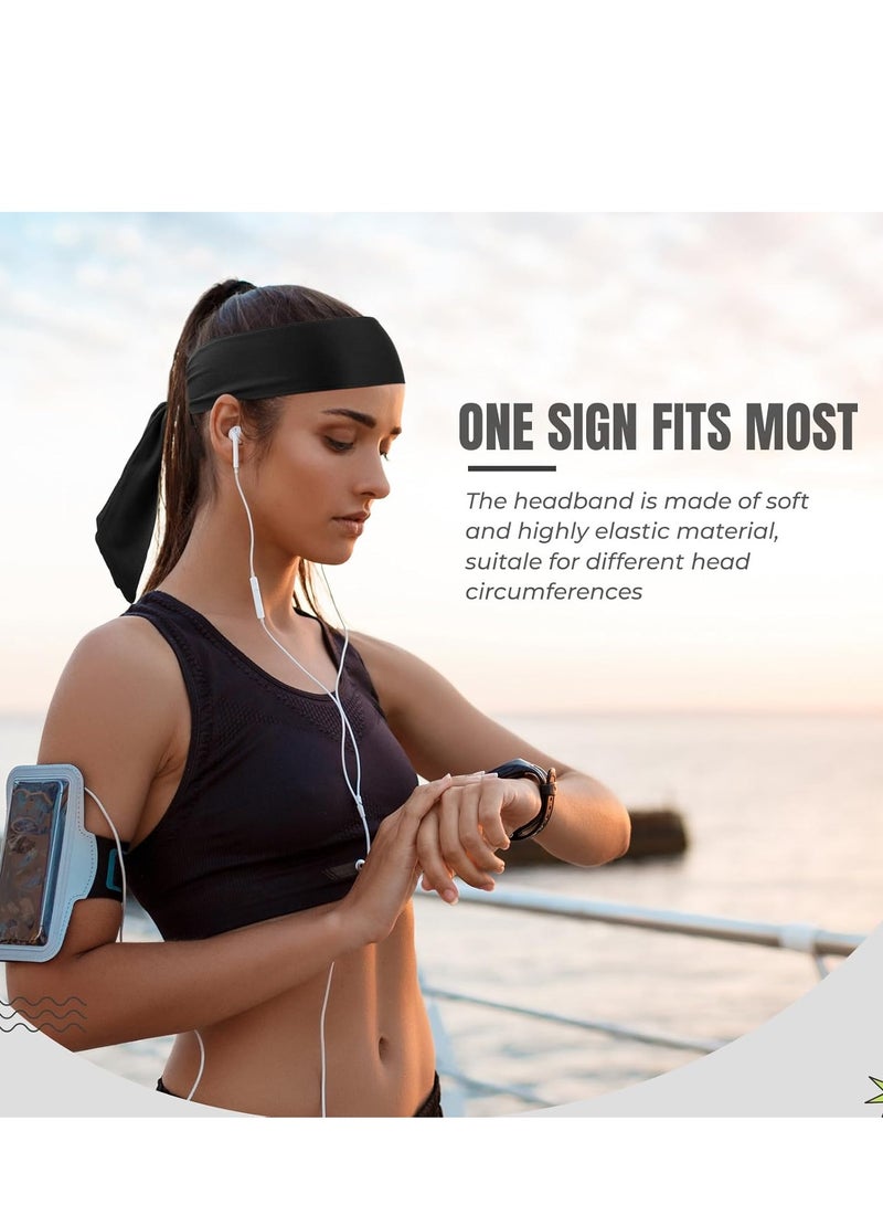 BESTPEAK 4-piece set of tie headbands, sweat-absorbent sports headbands for men and women, tie-up long elastic bandana headband, headband sports sweatband elastic hairband for basketball, football, soccer, running, yoga - Image 3