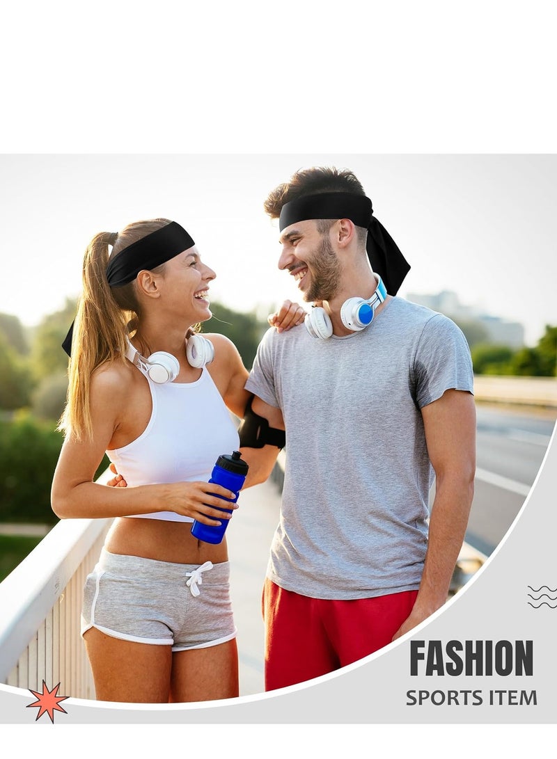 BESTPEAK 4-piece set of tie headbands, sweat-absorbent sports headbands for men and women, tie-up long elastic bandana headband, headband sports sweatband elastic hairband for basketball, football, soccer, running, yoga - Image 4
