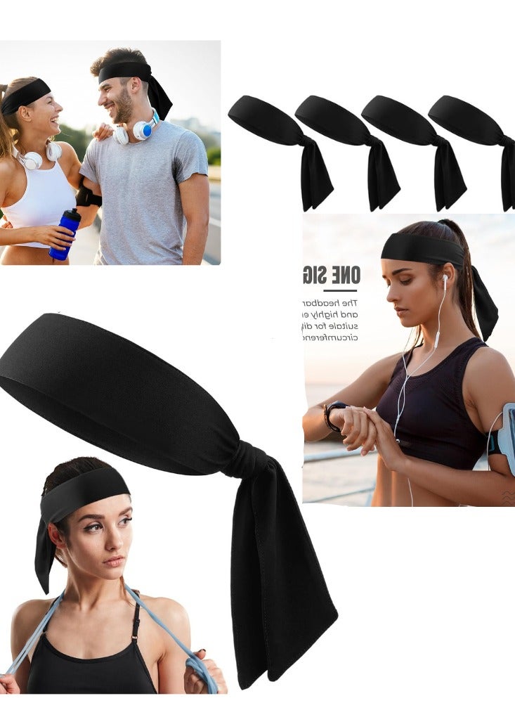 BESTPEAK 4-piece set of tie headbands, sweat-absorbent sports headbands for men and women, tie-up long elastic bandana headband, headband sports sweatband elastic hairband for basketball, football, soccer, running, yoga - Image 1