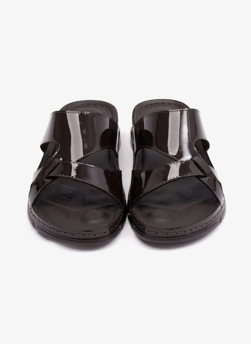 Comfort Plus PATENT LEATHER WOMENS COMFORT PLUS SANDALS BROWN
