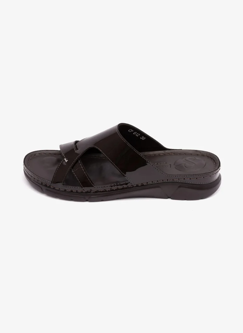 Comfort Plus PATENT LEATHER WOMENS COMFORT PLUS SANDALS BROWN