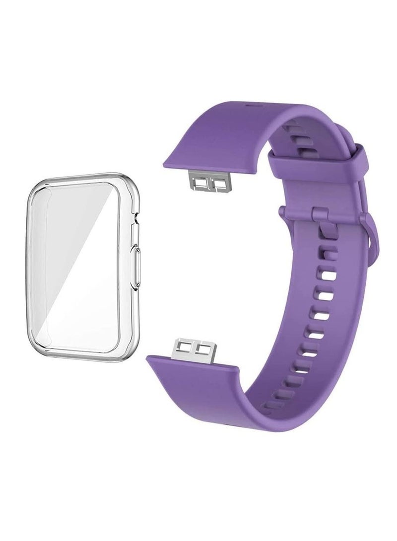 Huawei Fit Watch Band Strap Silicone Replacement Wristband With Cover Purple - Image 1