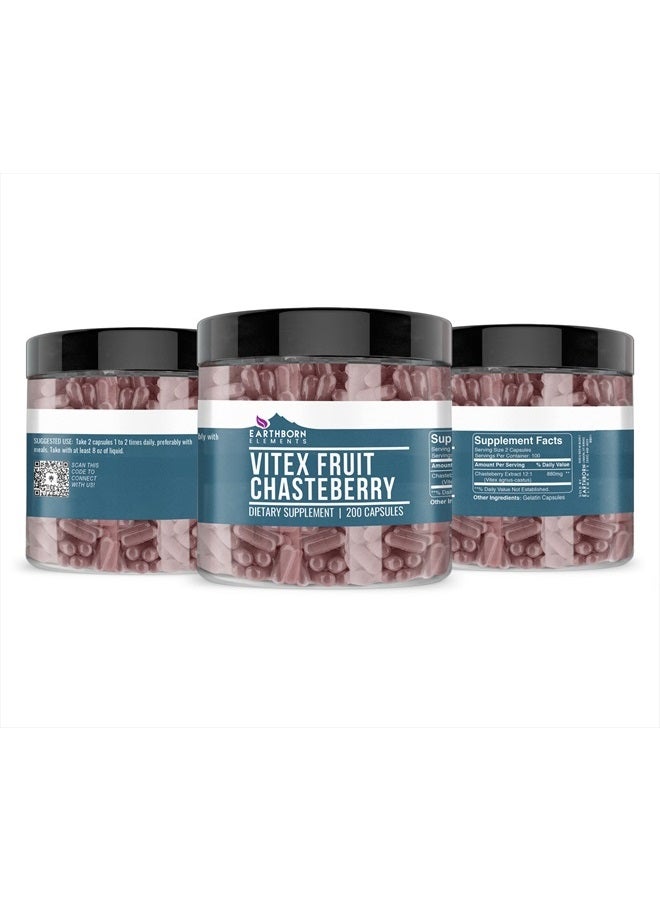 earthborn elements فيتيكس (توت العفة) 200 كبسولة، نقي وغير مخفف، بدون إضافات - Image 2