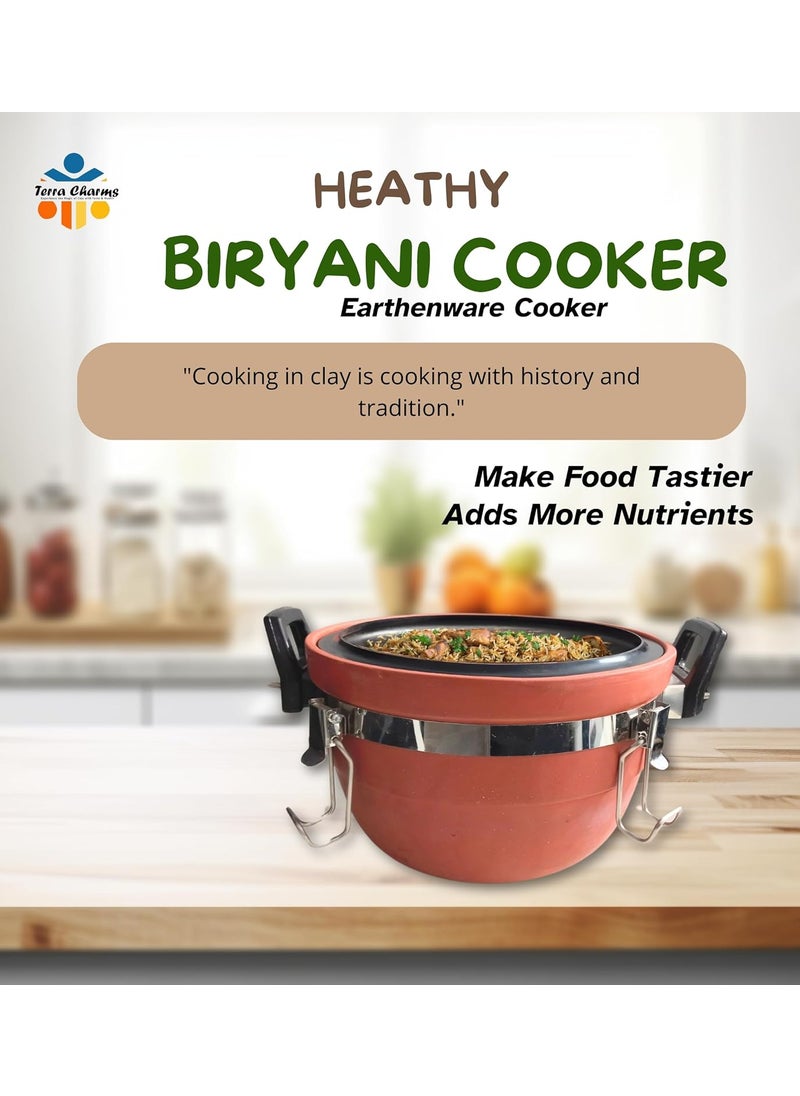 Terra Charms Premium Clay Biryani Cooker Eartenware Handcrafted Clay Biryani Cooker Authentic Flavors and Perfect Rice 3 Ltr Pressure Cooker  - Image 2