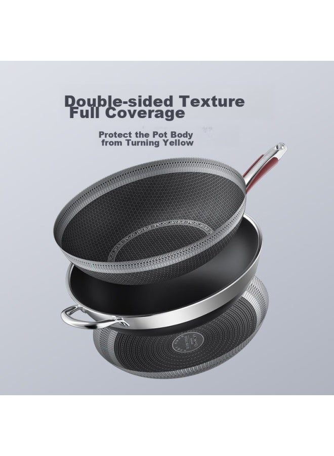 Olofe 316l Stainless Steel Wok, Honeycomb Flat Bottom Frying And Stewing Pan, Low Non-stick, Stir-fry Cooking Pan, 34cm - Image 2