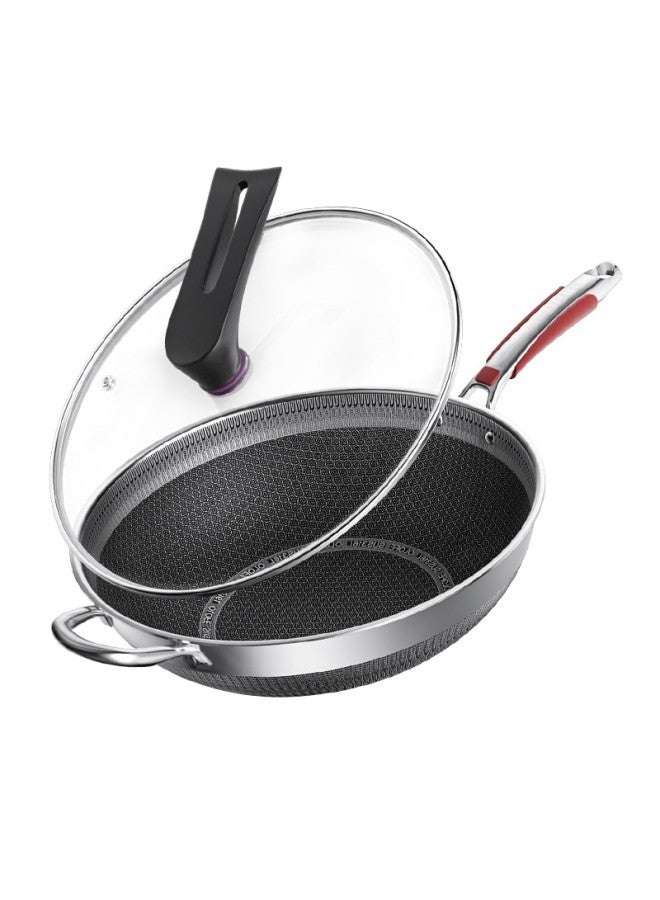 Olofe 316l Stainless Steel Wok, Honeycomb Flat Bottom Frying And Stewing Pan, Low Non-stick, Stir-fry Cooking Pan, 34cm - Image 1