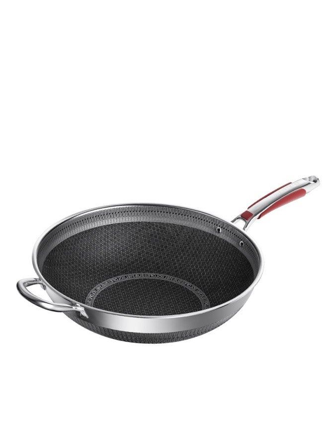 Olofe 316l Stainless Steel Wok, Honeycomb Flat Bottom Frying And Stewing Pan, Low Non-stick, Stir-fry Cooking Pan, 34cm - Image 4