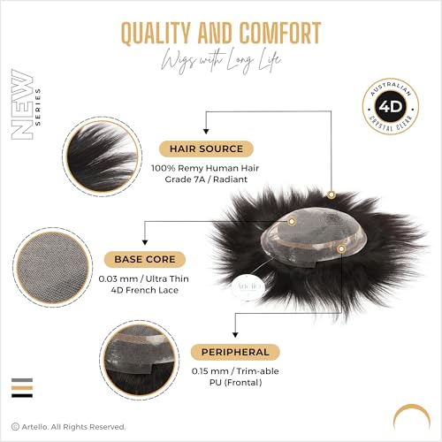 Artello® AUSTRALIAN Hair Patch for Men, 4D French Lace, 0.03 mm Invisible Frontal Hairline, Ultra Thin, Trim-able PU, 100% Remy Human Hair Wig (Colour: Natural Black) (9x6) - Image 4