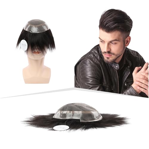 Artello® AUSTRALIAN Hair Patch for Men, 4D French Lace, 0.03 mm Invisible Frontal Hairline, Ultra Thin, Trim-able PU, 100% Remy Human Hair Wig (Colour: Natural Black) (9x6) - Image 1