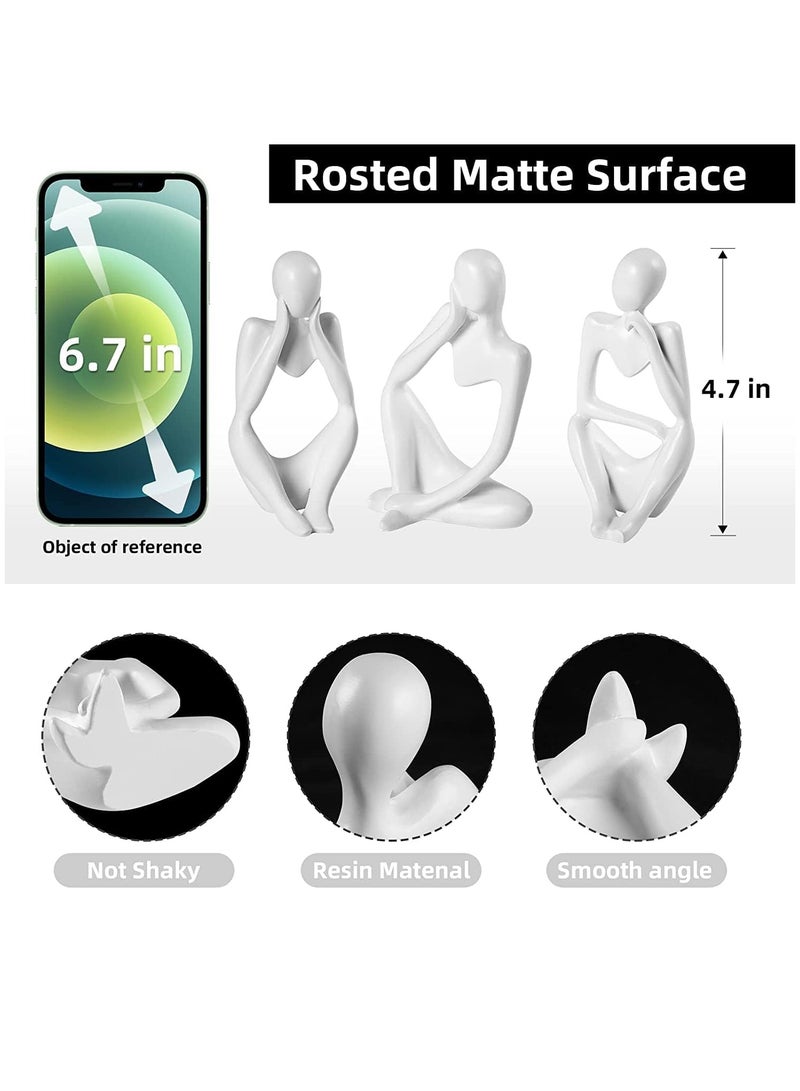 HOME TASTE 3 Pieces Thinker Statue,Home Decor Modern Resin Statues Black,Decor Thinker Statue Desktop Decor Accents For Bookshelf Coffee Table Shelf, Office Decor Collectible Figurines ( White Statue)  - Image 2