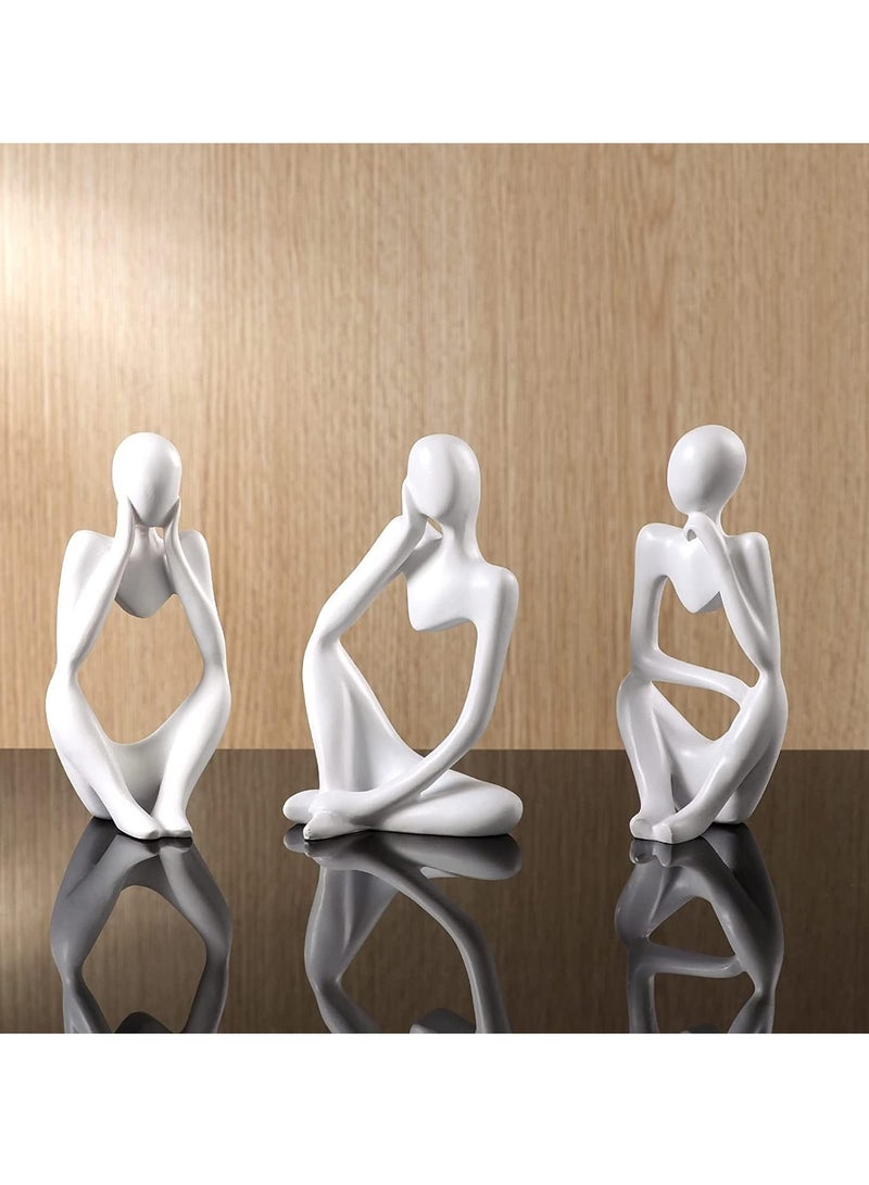 HOME TASTE 3 Pieces Thinker Statue,Home Decor Modern Resin Statues Black,Decor Thinker Statue Desktop Decor Accents For Bookshelf Coffee Table Shelf, Office Decor Collectible Figurines ( White Statue)  - Image 3