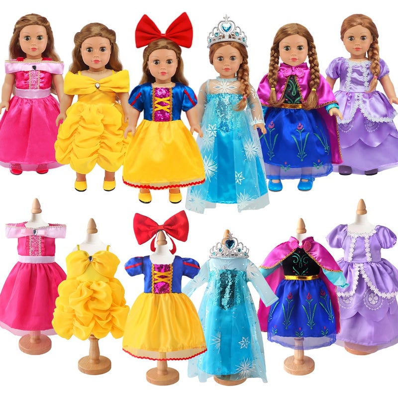 18INDC 6 Sets Princess Dresses for 18 Inch Dolls 18 Inch Doll Clothes Accessories Elegant Ball Gown Outfits with 1 Crow  1 Bow Hairband  Fits Most 18 Fashion Dolls - Image 3
