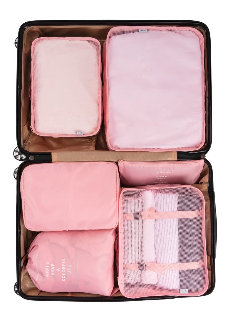 7-Piece Travel Packing Cube Set - Lightweight & Durable Luggage Organizers for Clothes, Shoes & Toiletries - Pink  - Image 3