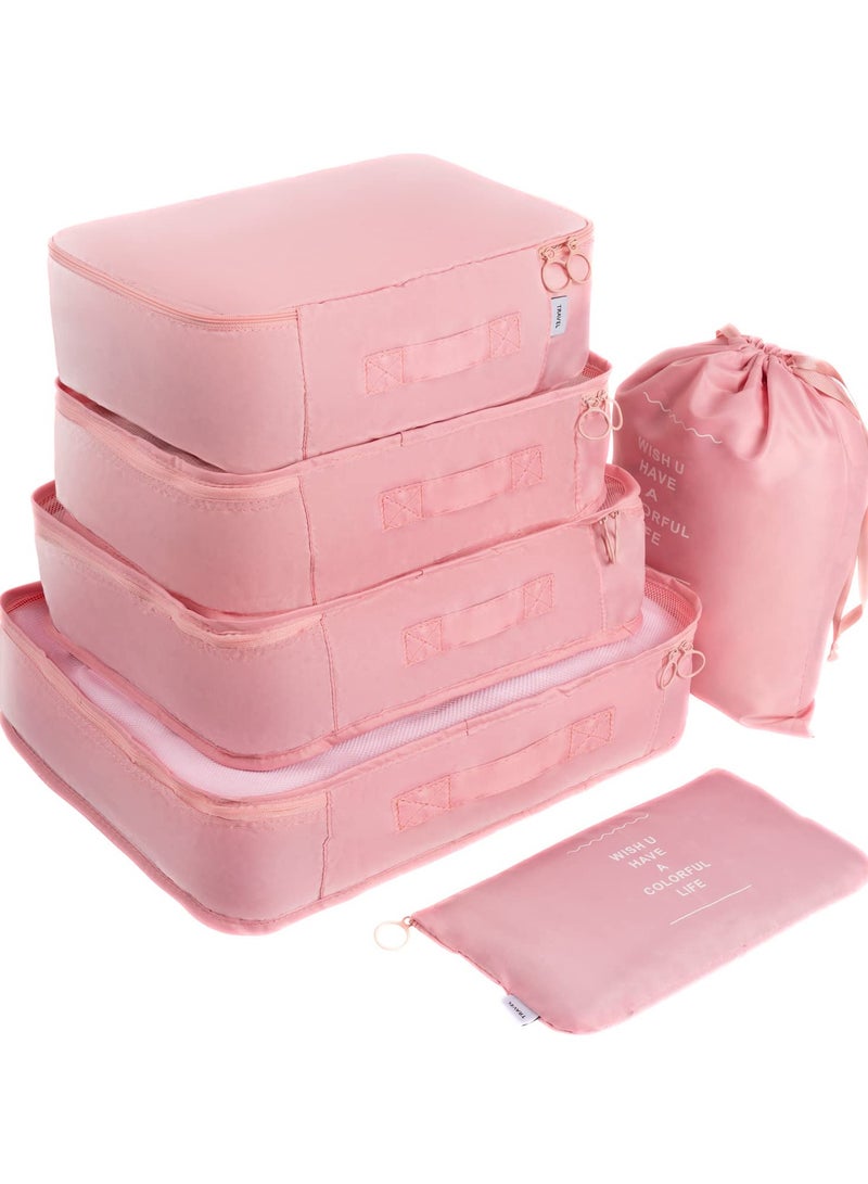 7-Piece Travel Packing Cube Set - Lightweight & Durable Luggage Organizers for Clothes, Shoes & Toiletries - Pink  - Image 1
