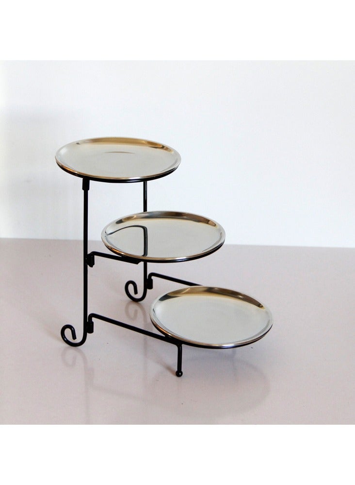 general Three-tier fruit plate cake stand light luxury stainless steel detachable and foldable dessert plate for weddings - Image 1