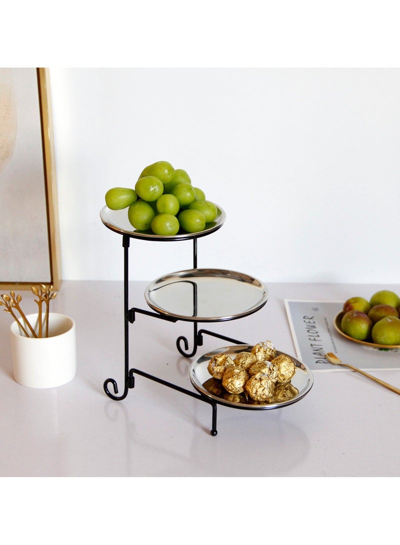 general Three-tier fruit plate cake stand light luxury stainless steel detachable and foldable dessert plate for weddings - Image 2