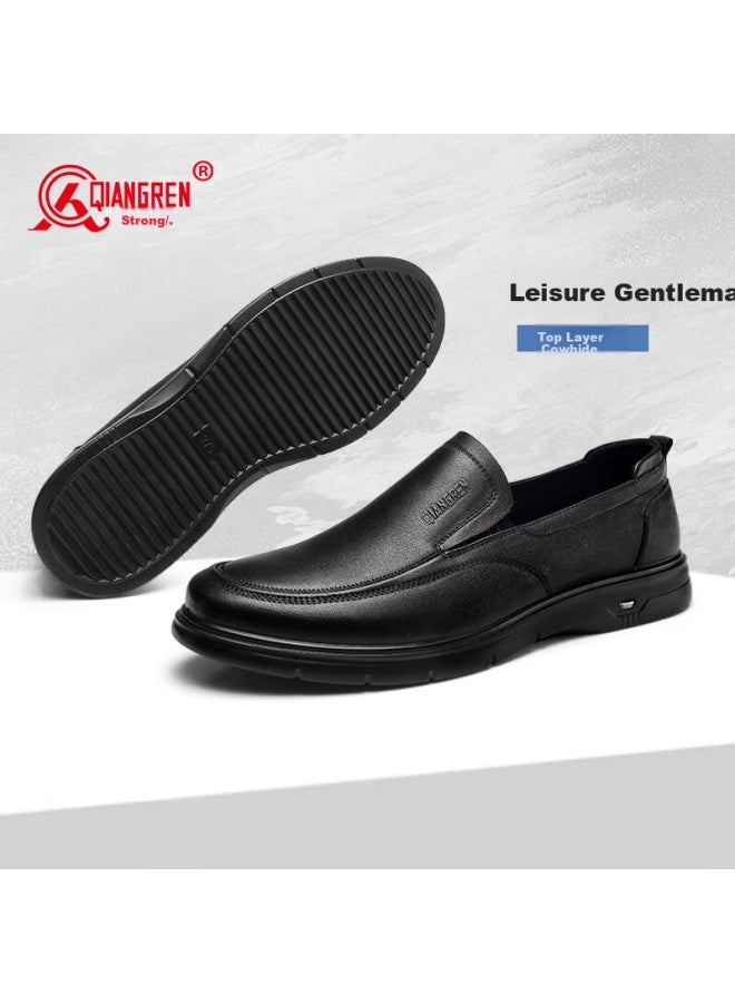 Strongman Qiangren Large Size Men's Shoes, Top-grain Leather, Extra Large Size Leather Shoes, Slip-on Business Casual Shoes, Jda5128, Black, Size 47 - Image 2
