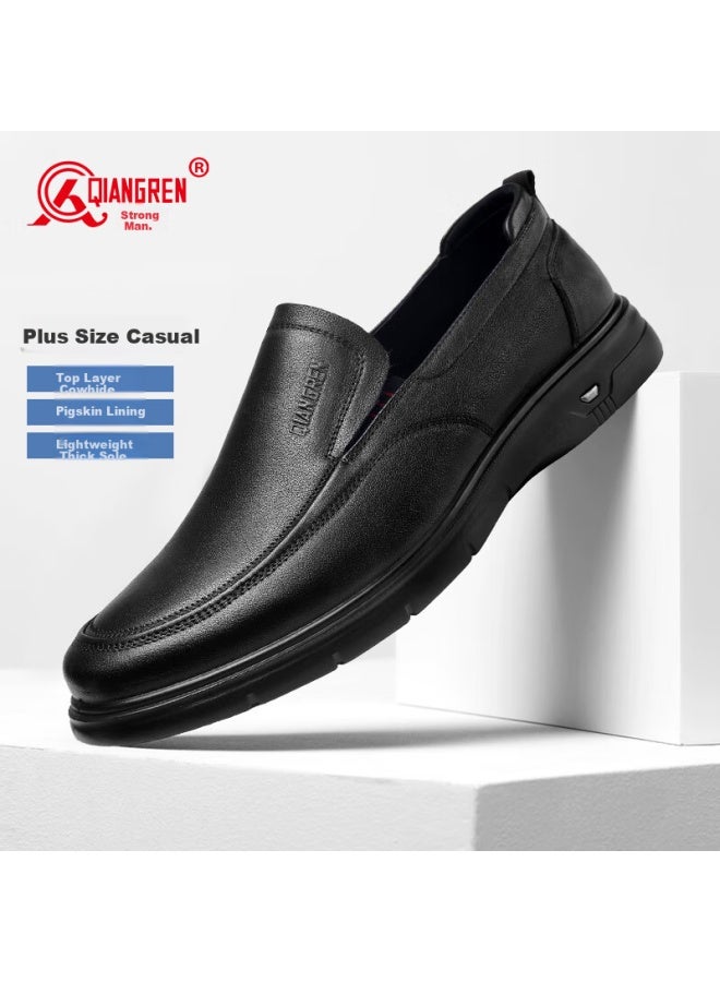 Strongman Qiangren Large Size Men's Shoes, Top-grain Leather, Extra Large Size Leather Shoes, Slip-on Business Casual Shoes, Jda5128, Black, Size 47 - Image 1