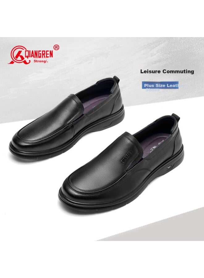 Strongman Qiangren Large Size Men's Shoes, Top-grain Leather, Extra Large Size Leather Shoes, Slip-on Business Casual Shoes, Jda5128, Black, Size 47 - Image 4