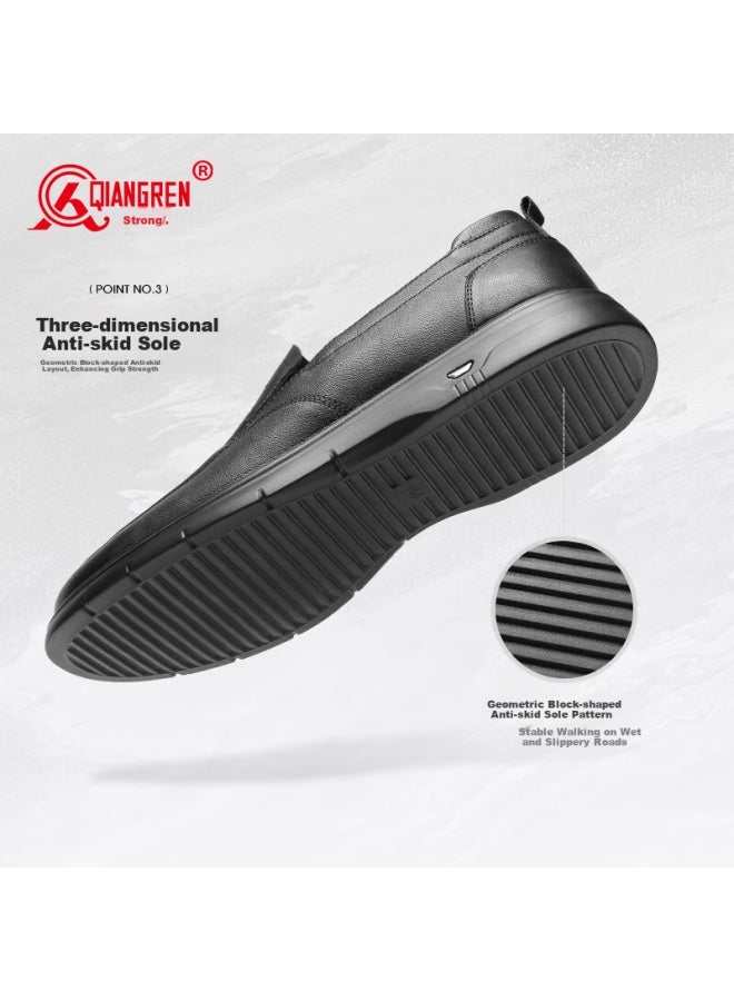 Strongman Qiangren Large Size Men's Shoes, Top-grain Leather, Extra Large Size Leather Shoes, Slip-on Business Casual Shoes, Jda5128, Black, Size 47 - Image 5