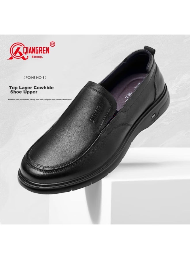 Strongman Qiangren Large Size Men's Shoes, Top-grain Leather, Extra Large Size Leather Shoes, Slip-on Business Casual Shoes, Jda5128, Black, Size 47 - Image 3