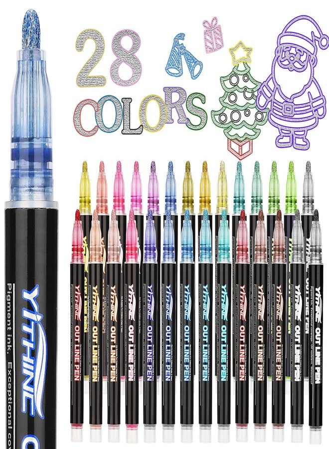 YITHINC Outline Markers, 28 Metallic Shimmer Glitter Gel Pens, Tween Teen Girl Gifts Trendy Stuff, Cool Cute Art Craft School Drawing Supplies, Birthday Fun Kits for Kids Girls Ages 4 6 8 10 12 Year Old - Image 1